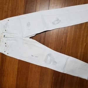 White levi wedgie distressed jeans